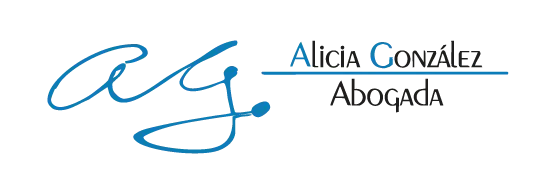 Logotipo con las iniciales estilizadas "AG" en azul, junto al texto "Alicia González Abogada" con un subrayado azul debajo de "Alicia González".