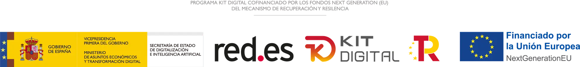 Logotipos del Gobierno de España, Red.es, NextGenerationEU y la Unión Europea, indicando financiación y apoyo a iniciativas digitales y de innovación.